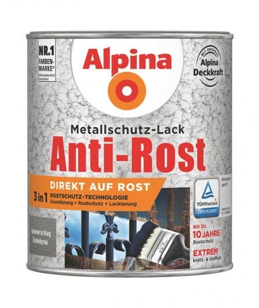 Alpina Metallschutz-Lack Hammerschlag 2,5 L dunkelgrau Produktbild 6