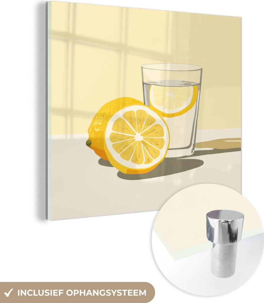 MuchoWow Glasbilder - Bilder auf Wandbild - Foto auf Glas Glas - Zitronenscheiben - Gelb 40x40 cm Wanddekoration aus Glas - Acrylglasbild - Acrylbi...