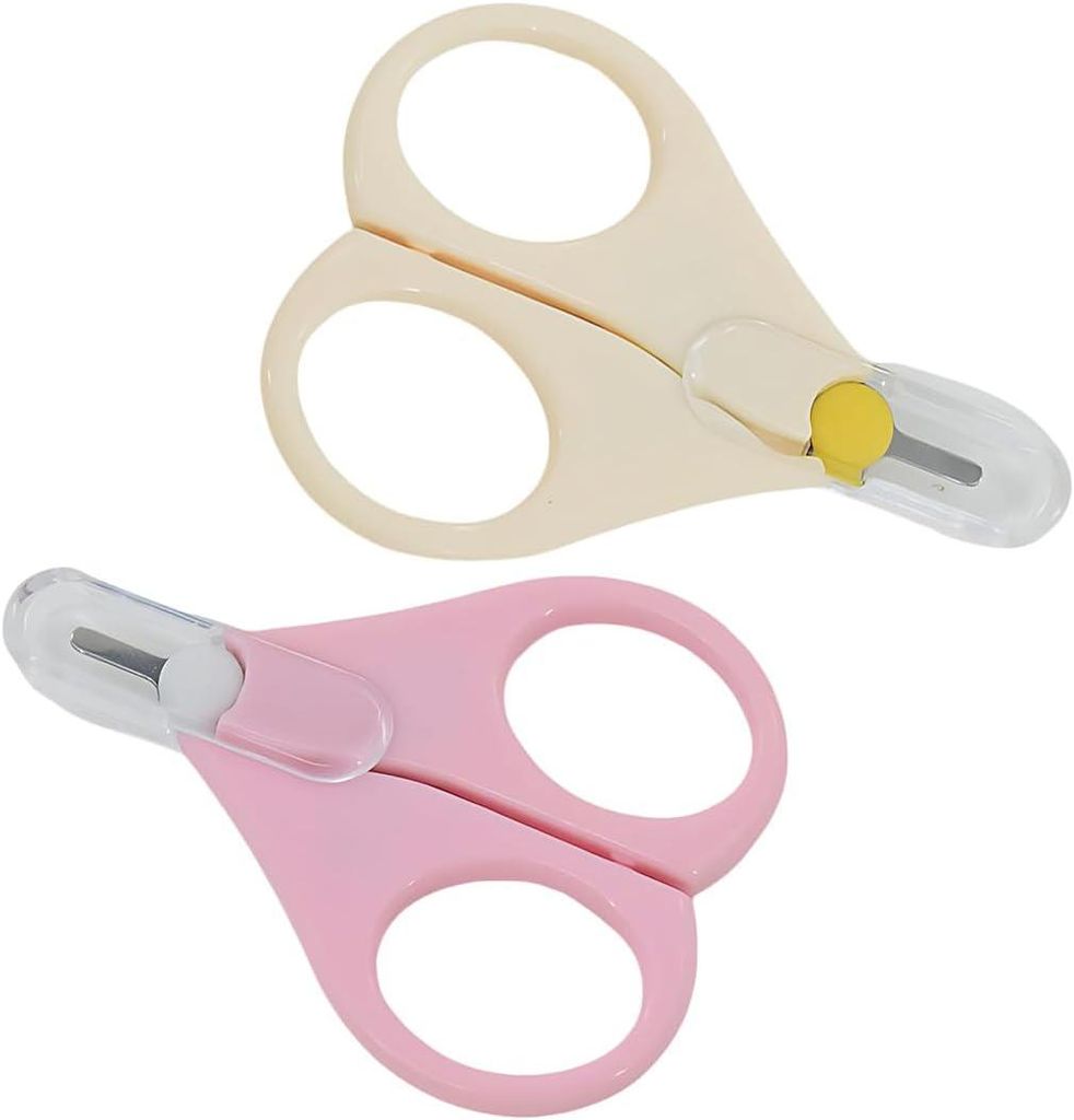 2-teiliges Set Babynagelscheren, sichere Nagelscheren zum Schutz vor Hautquetschungen (Rosa, Beige)