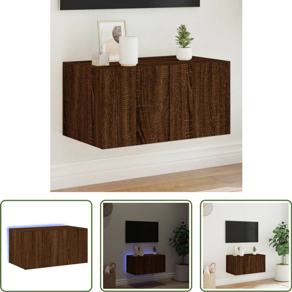 The Living Store TV-Wandschrank mit LED-Leuchten Braun Eichen-Optik 60x35x31 cm