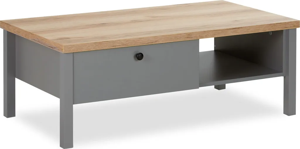 Table d'Appoint Bois Massif Gris 110 cm avec Grand Tiroir Discret