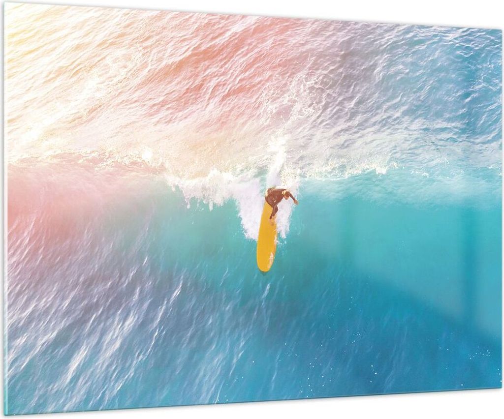 Bilder auf glas - Einteilig - Surfen Welle Licht - 100x70cm - Glasbilder - Wandbilder - Bilder - zum Aufhängen bereit - Wanddekoration aus Glas - ...