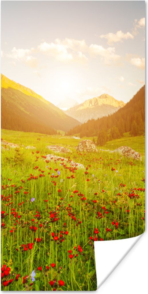 MuchoWow Poster Blumen - Berg - Sonne 80x160 cm - Kinderzimmer
