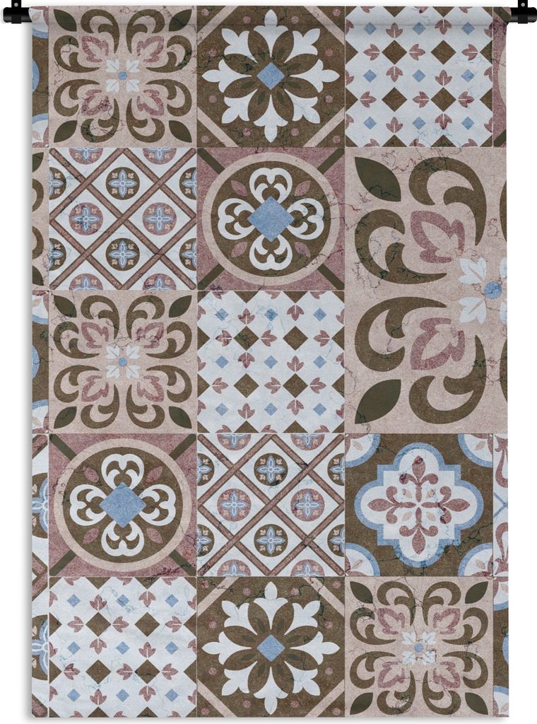 MuchoWow Wandteppich Wandbehang Muster - Vintage - Braun - Blumen - Formen 60x90 cm Tapisserie Dekoration Wandtuch - Foto-Teppich - Abwaschbar