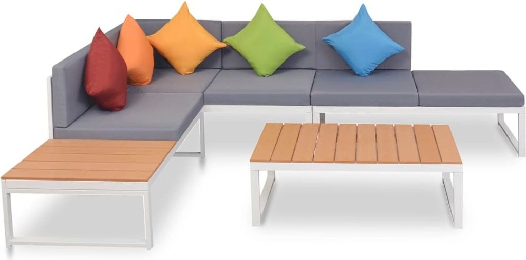 Möbel 4-tlg. Garten-Lounge-Set mit Auflagen Aluminium und WPC - Loungegruppe 42867