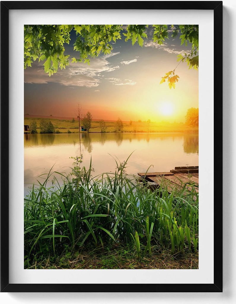 Sonnenuntergang, Sommertage– Wandbild mit Rahmen – Gerahmtes Bild – Wanddekoration – 60x80 cm – Schwarz Rahmen