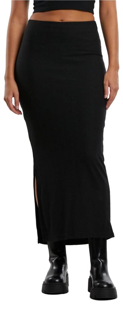 Urban Classics - Langer Rock Hochgeschlitzt für Damen TN591 (L) (Schwarz)