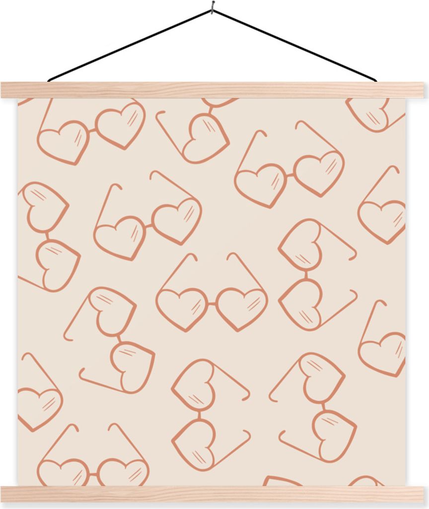 MuchoWow Textilposter Sonnenbrille - Herz - Sommer 60x60 cm mit holzfarbenen Rahmen - Wanddekoration