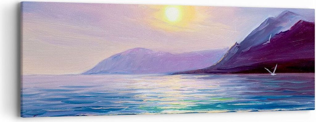 Bild auf Leinwand - Leinwandbild - Berge Meer Welle - 90x30cm - Wand Bild - Wanddeko - Wandbilder - Leinwanddruck - Bilder - Kunstdruck - Wanddekor...