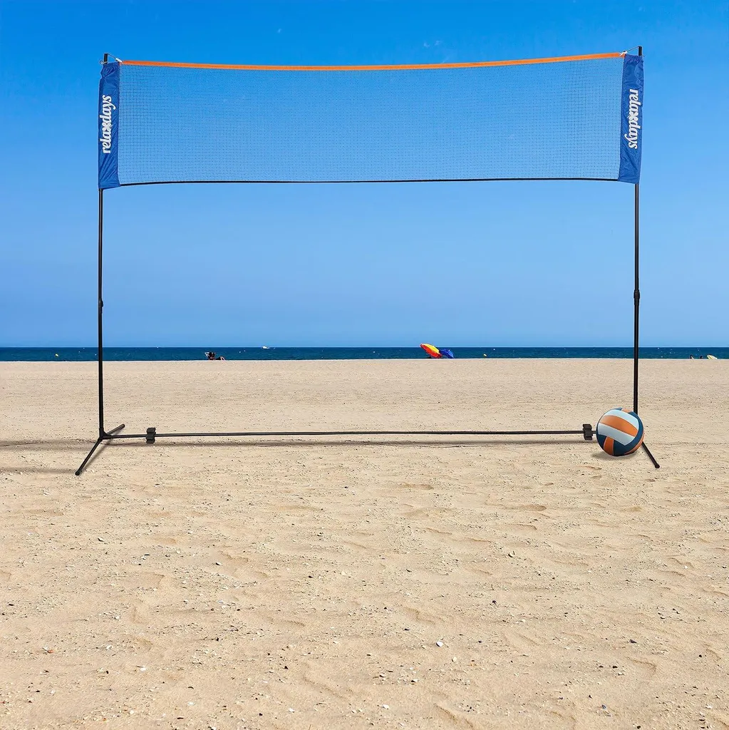 Filet de sport hauteur 225 cm ajustable pour parc et plage noir et bleu