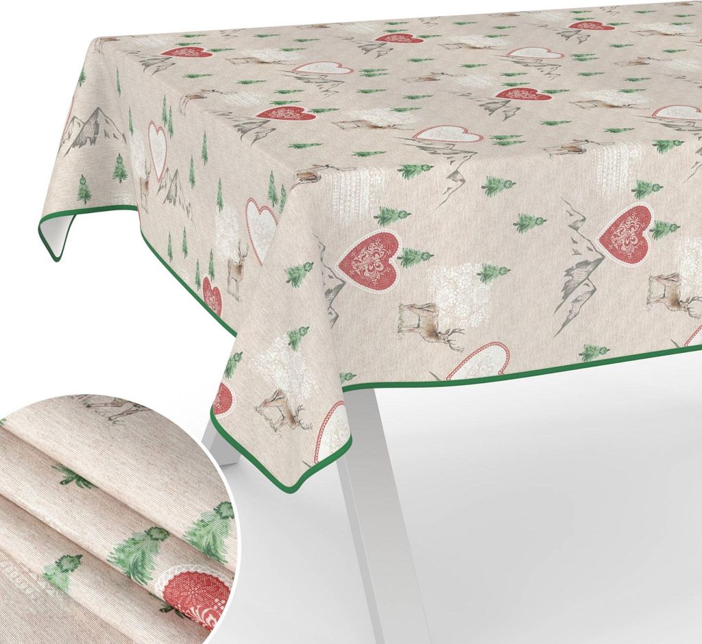 Tischdecke Renntier Herz Rot 300x140cm B