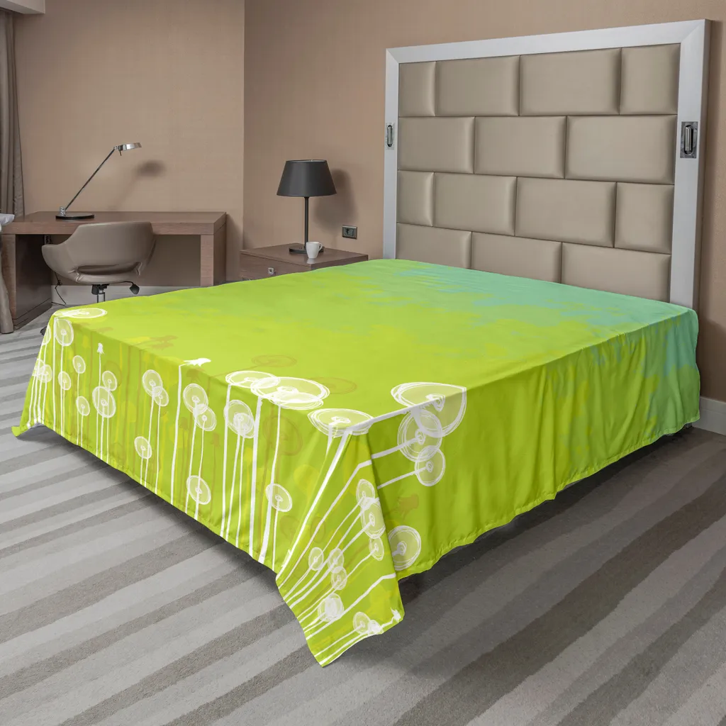 Drap de dessus doux motif Pissenlit pour lit double 244 x 205 cm vert