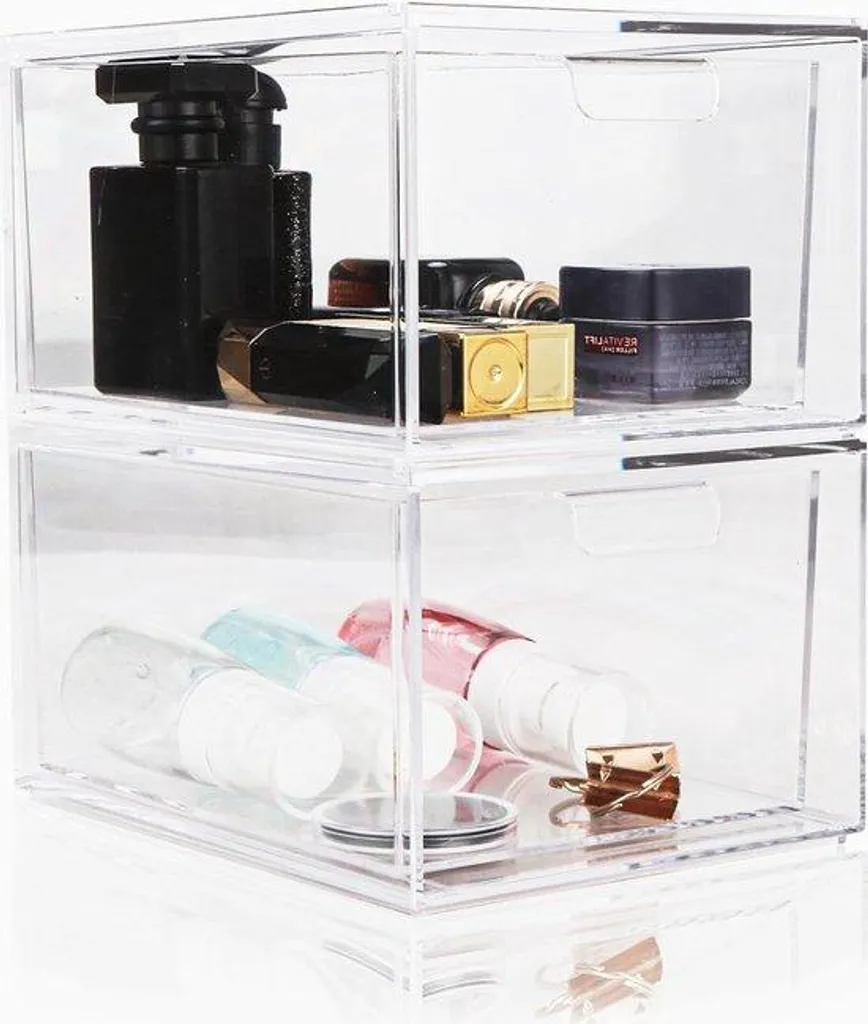 Organisateur salle de bain acrylique transparent lot de 2 empilable XL