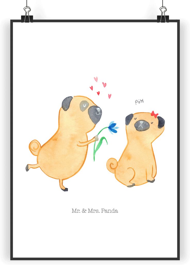 Mr. & Mrs. Panda Bild Mops Verliebt DIN A4 - Weiß - Geschenk, drucke, Partner, Hund, Knuffig, Kunstdruck, Sprüche, Wandbild, Deko, Liebe, Posterd...
