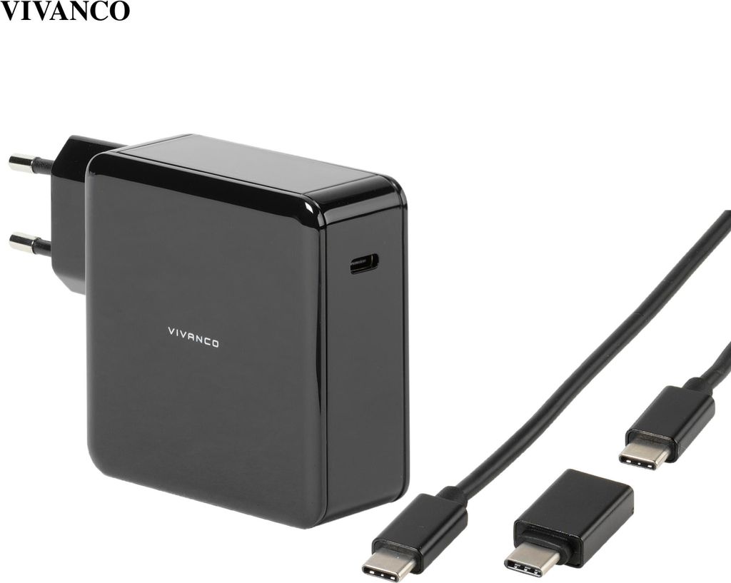 VIVanco Hochwertiges Universal USB Type-C Ladegerät, 45W, inkl. USB Adapter, Long Life Kabel, Automatische Spannungsanpassung, 1,5m