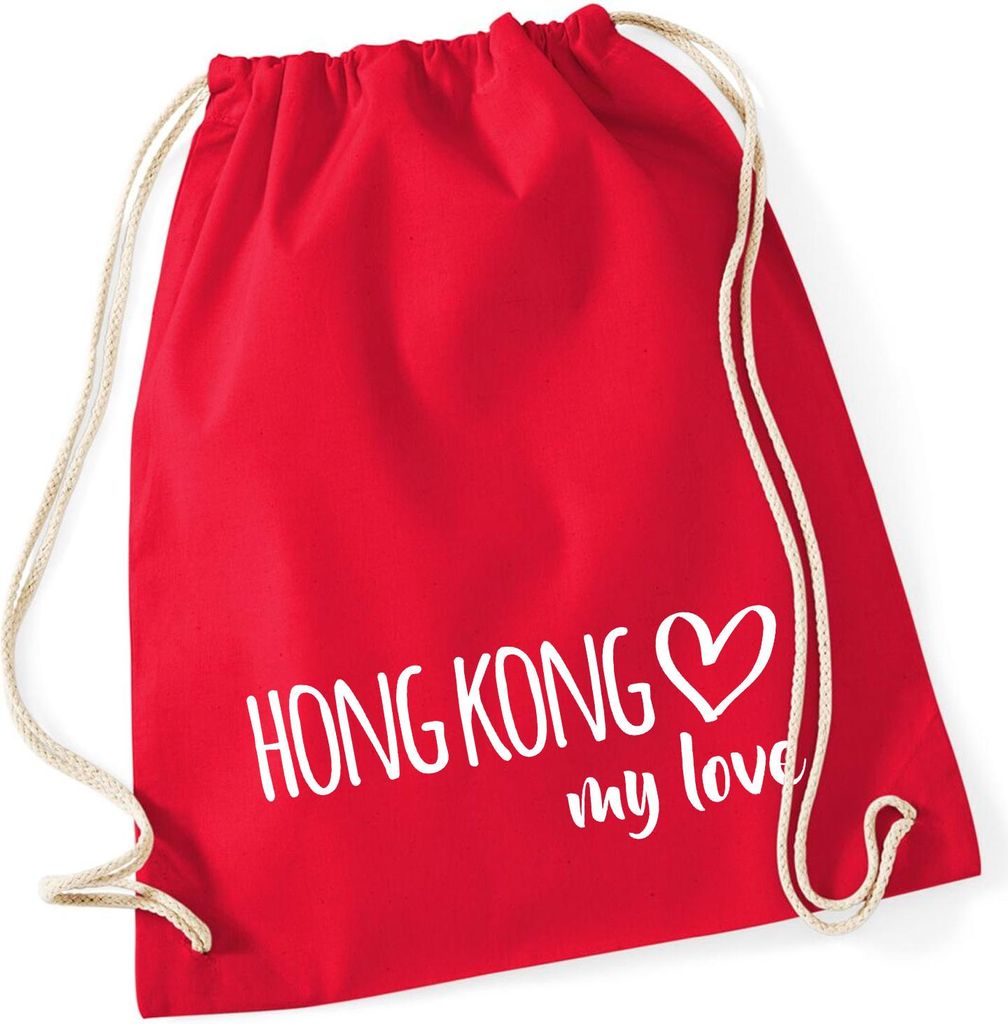 Huuraa Turnbeutel Hong Kong my love 12 Liter Classic Red Baumwolle Rucksack Geschenkidee