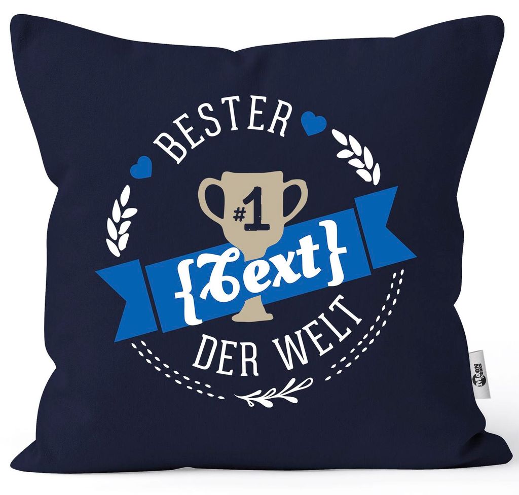 Kissen-Bezug Bester Papa Mama Personalisierbar mit Wunsch-Namen eigener Text Deko-Kissen MoonWorks Dein Text Blau navy unisize
