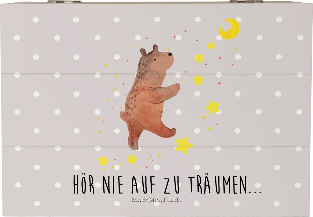 Mr. & Mrs. Panda Kiste Bär Träume 22 x 15 cm - Grau Pastell - Geschenk, schmuckbox, truhe holz, Traumdeutung, Träumen, Traum, Schatzkiste, Teddy...