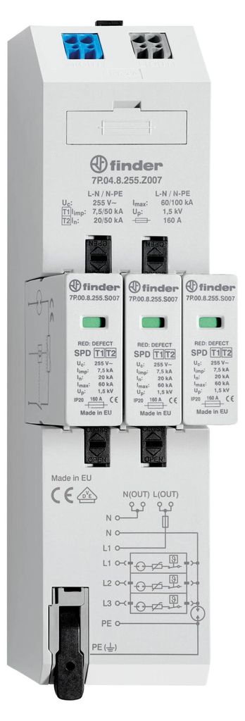 Finder 7P.04.8.255.Z007 Kombiableiter Typ 1+2 für dreiphasige TN-S u.TT Netze (7P048255Z007)