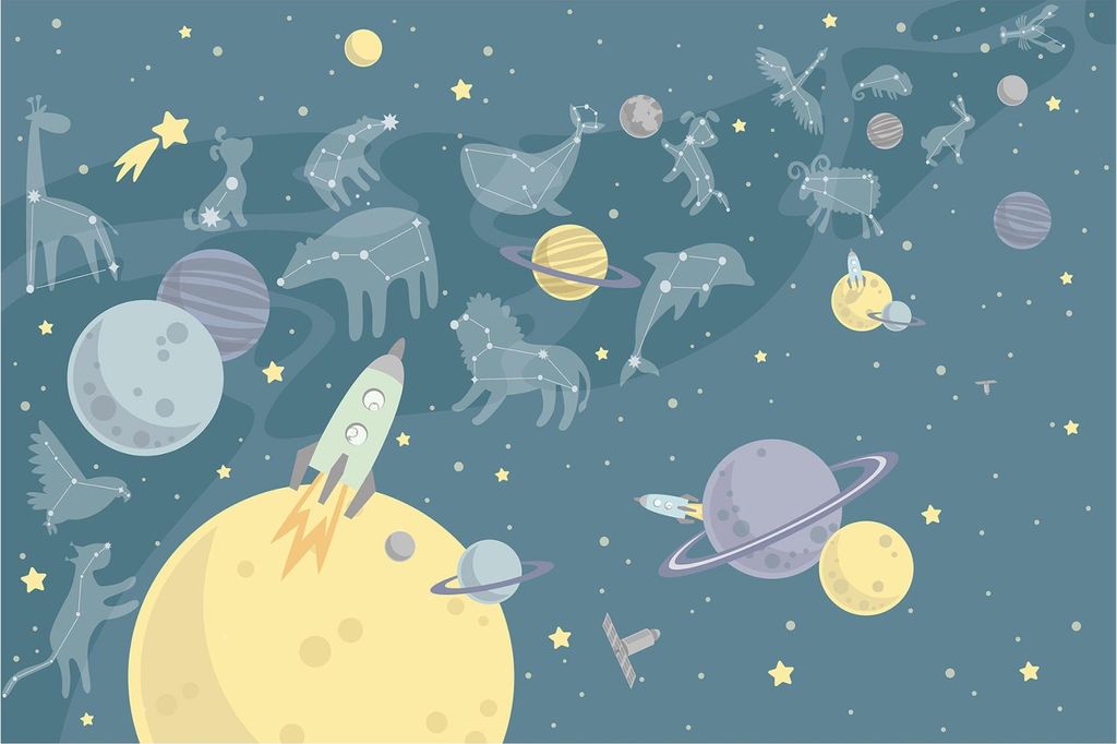 Fototapete Tiere - Vliestapete - Bildtapete UV-beständig Sternbild blau Illustration Wandtapete geruchsfrei