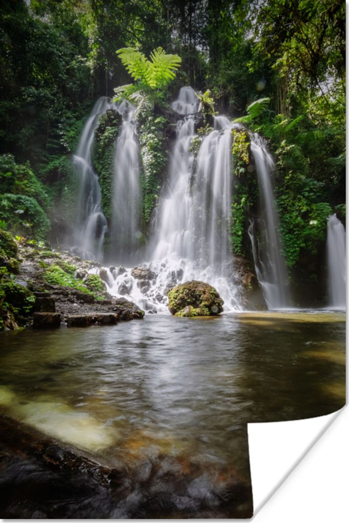 MuchoWow Poster Wasserfälle - Blumen und Bäume - Grünanlagen 20x30 cm - Papierdruck