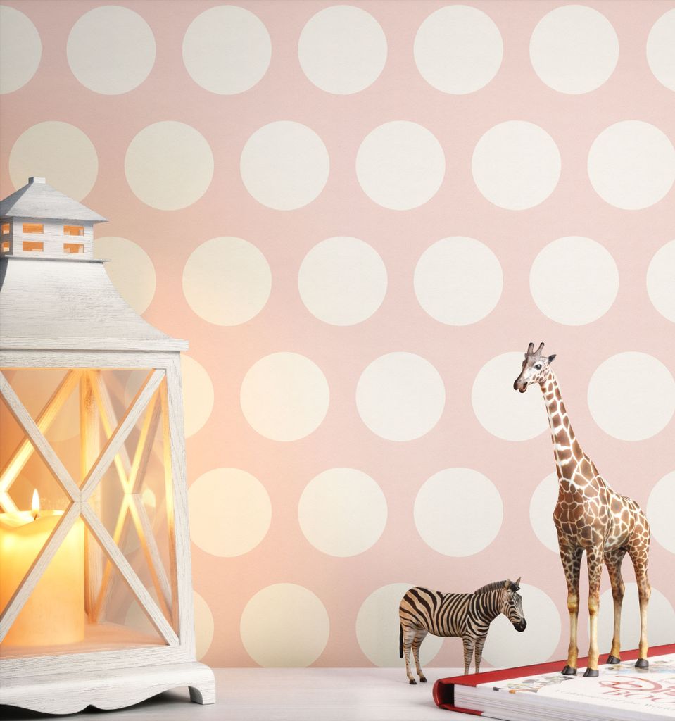 NEWROOM Tapete Rosa Vliestapete Punkte - Kinderzimmer Kinder Creme Weiß Babytapete Babyzimmer
