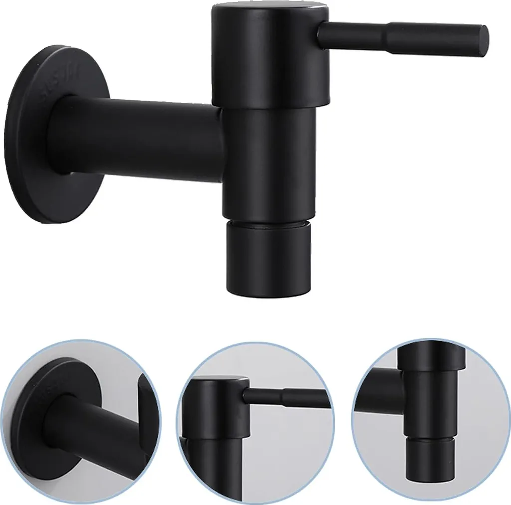 Robinet d'eau froide mural en acier inoxydable noir pour évier et jardin