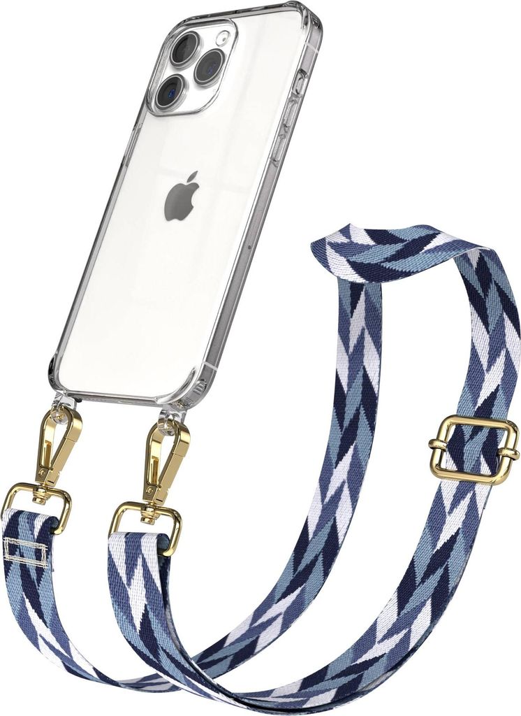 EAZY CASE Handykette - Verstellbarer Trageriemen kompatibel mit Apple iPhone 15 Pro Max, Handykordel mit transparenter Silikon-Hülle, Karabiner Go...