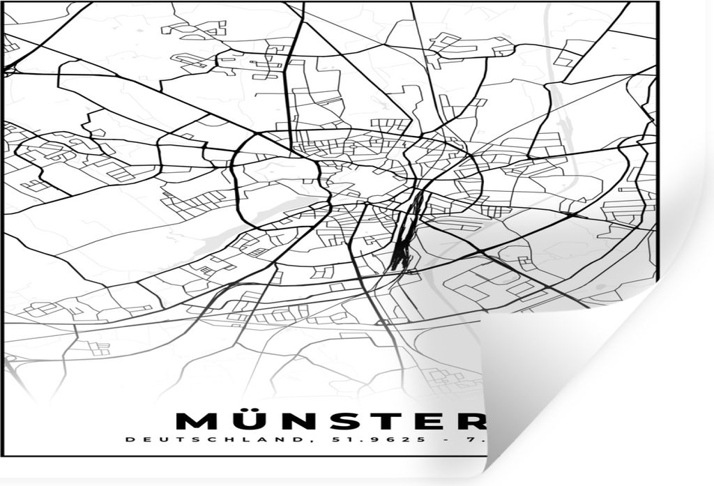 MuchoWow Wandtattoo Wandsticker Wandaufkleber Münster - Stadtplan - Karte 30x20 cm Selbstklebend und Repositionierbar - Wierderverwendbar - Selb...