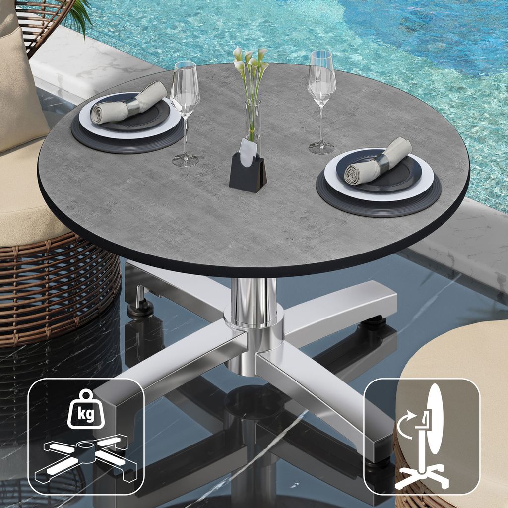 CPBC | Compact Loungetisch | Ø:H 60 x 42 cm | Beton / Aluminium | Klappbar | Zusatzgewicht | Bistro Loungetisch Gastro Tisch
