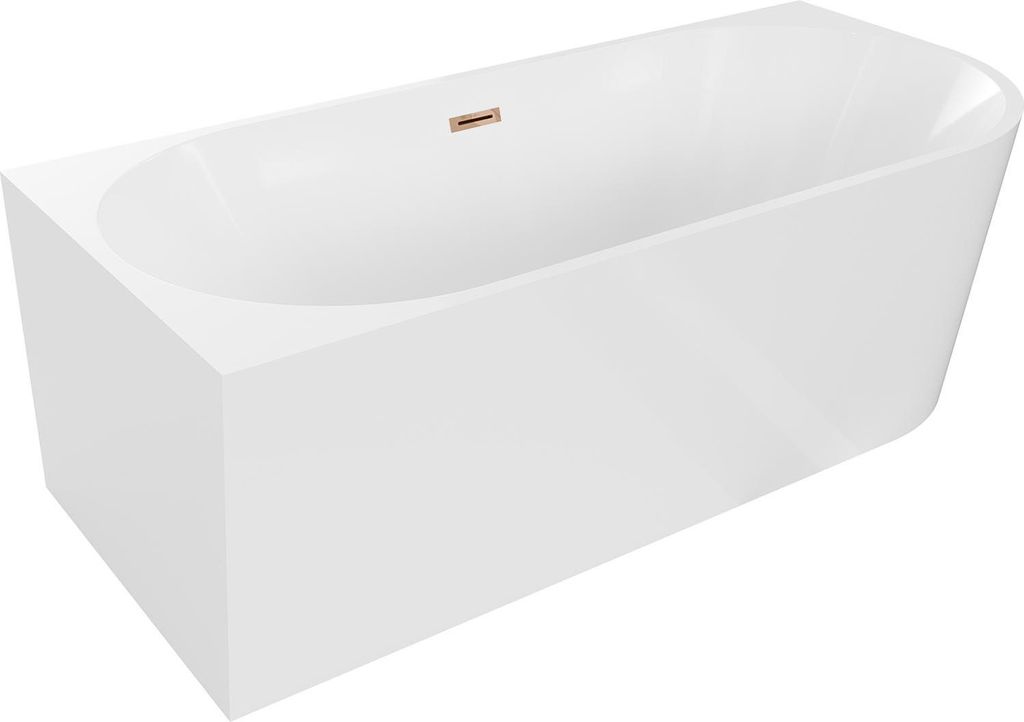 Mexen Mia freistehende Eckbadewanne links 140 x 75 cm, weiß, Überlauf roségold - 52691407500L-60