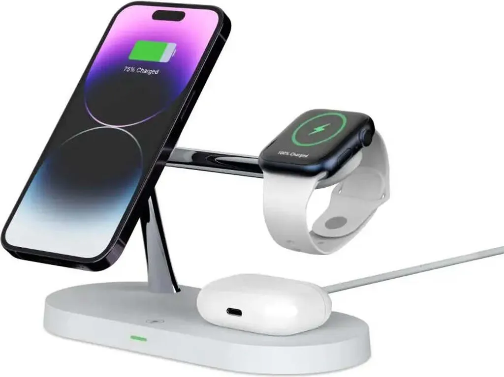Support de Charge Sans Fil 3-en-1 Tech-Protect A12 pour iPhone Blanc - 5