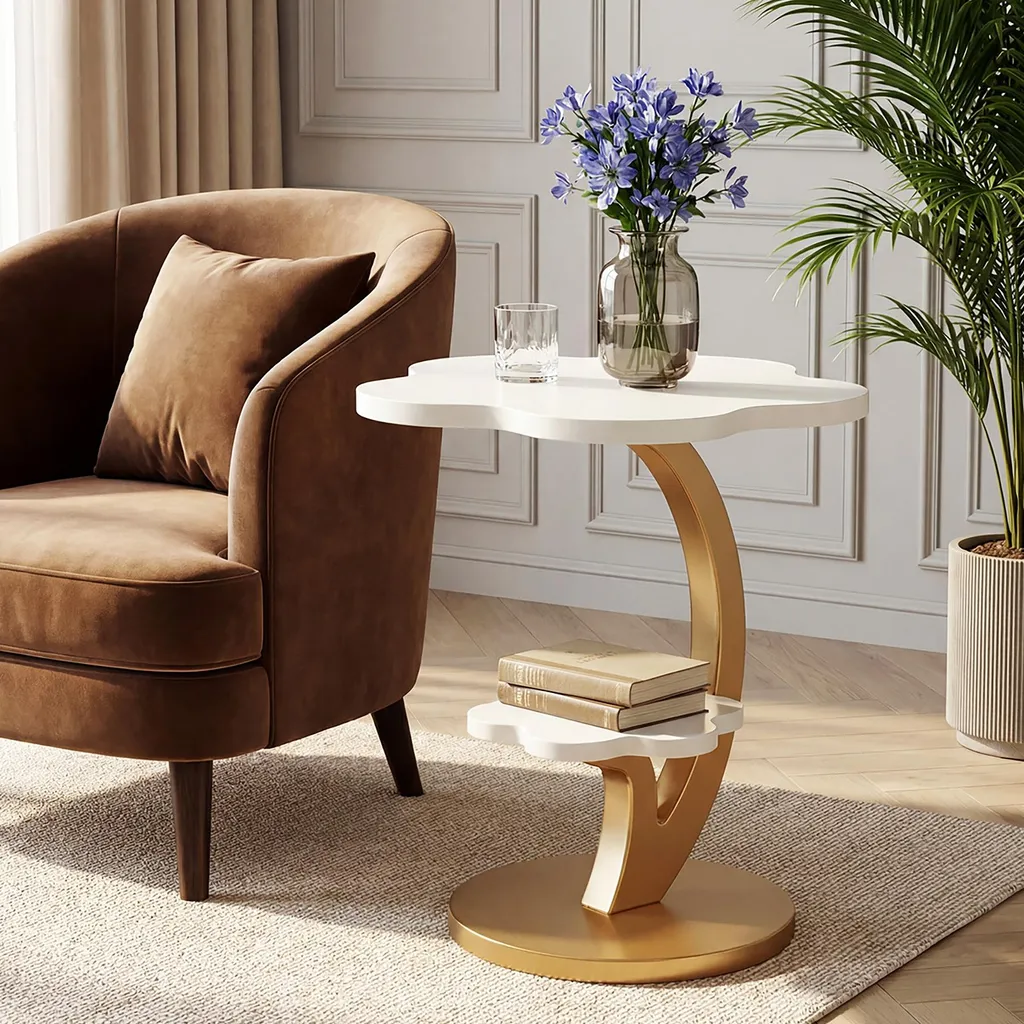 Petite table basse à deux niveaux et table de chevet dorée décorative - 12