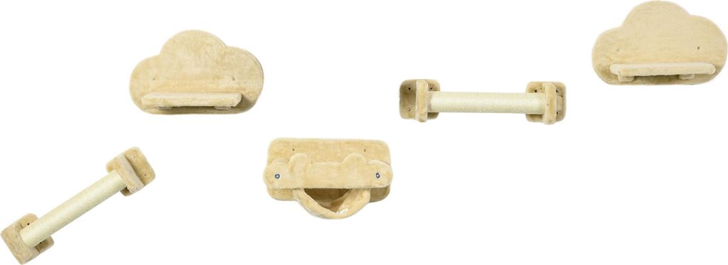 Katzentreppe 5-teilig mit 2 Kratzstämmen, 2 Plüschplattformen und Hängematte in Beige für Katzenkratzbaum und Spielzeug