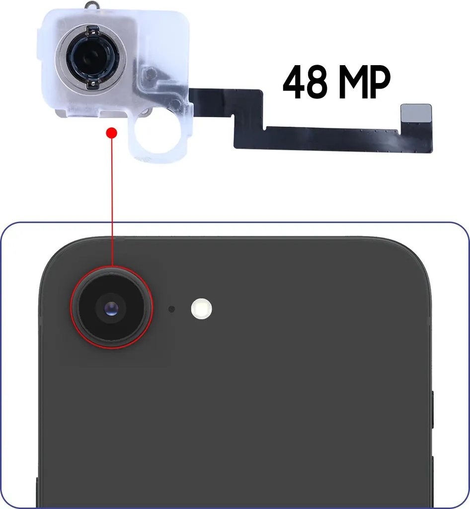 Solution Caméra iPhone 16e Défectueuse 48MP Clappio Flexible Noir