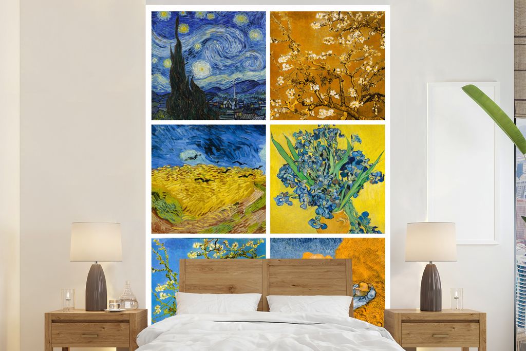 MuchoWow Fototapete für Wohnzimmer oder Schlafzimmer Wandtapete Vinyl Motivtapete Van Gogh - Collage - Sternennacht - 195x300 cm - Das Hintergru...