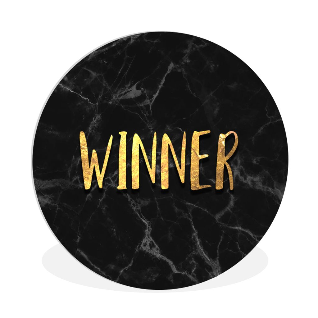MuchoWow Rundes Wandbild - Runde Bilder Zitate - Gewinnen - Gold - Marmor Ø 90 cm Kreis Wanddekoration Kunststoff - Wandkreis - Wandschmuck - Wa...