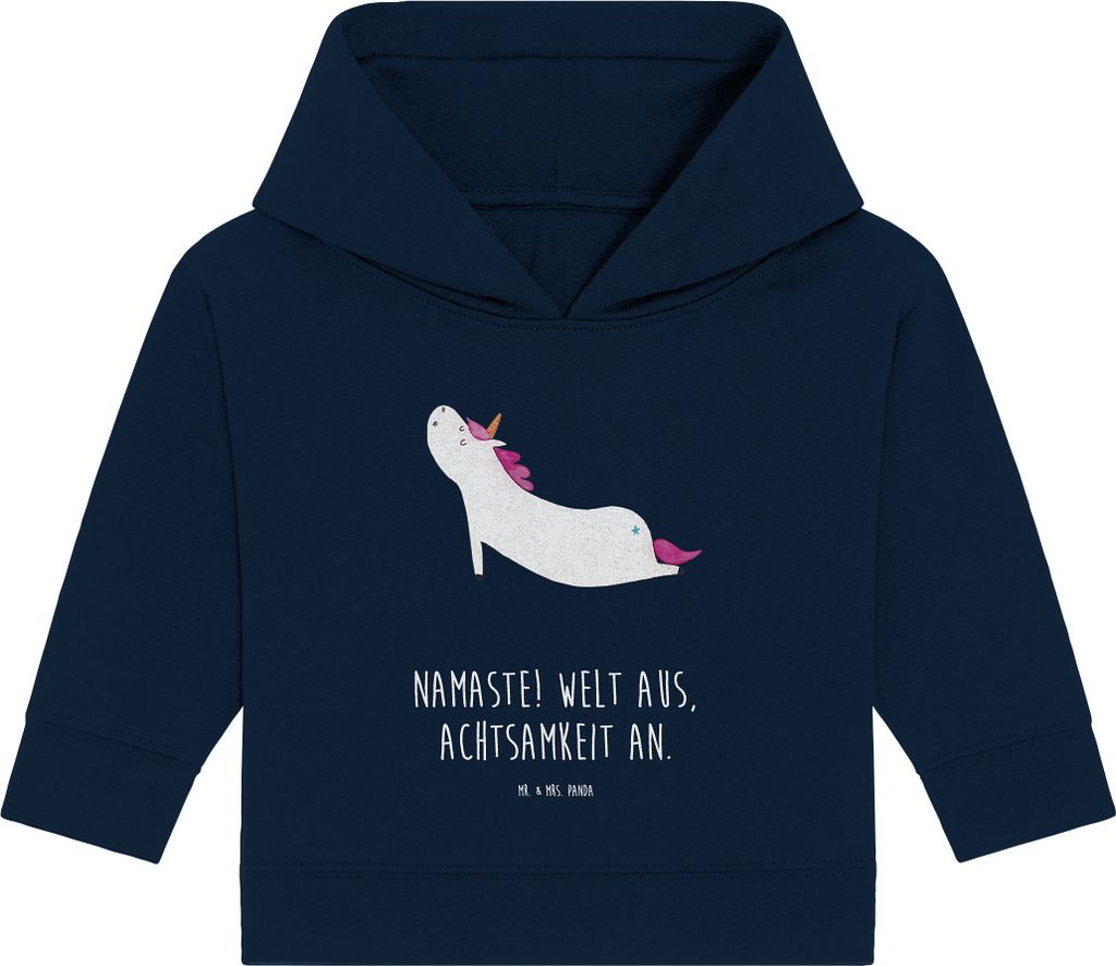 Mr. & Mrs. Panda Organic Baby Hoodie Einhorn Yoga 12. - 18. Monat - French Navy - Geschenk, Einhörner, Lustig, Kapuzensweatshirt, Sport, Süß, Un...