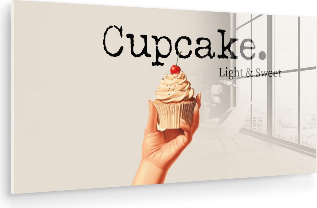 MuchoWow Glasbilder - Bilder auf Wandbild - Foto auf Glas Cupcake - Süß - Kirsche 80x40 cm Wanddekoration aus Glas - Acrylglasbild - Acrylbilder ...