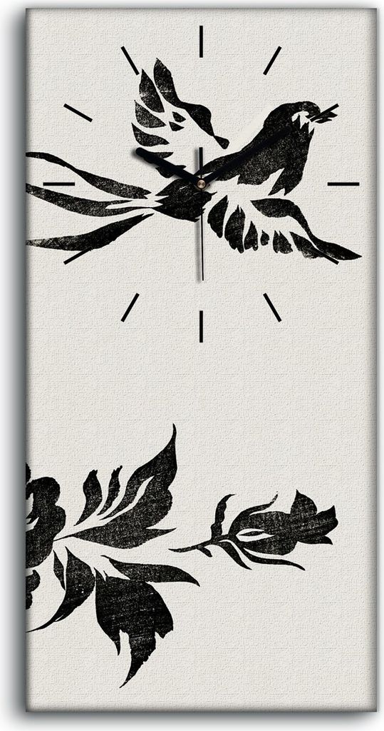 Dekor Leinwand Uhr Wandbilder 30x60 Malerei Asiatische Abstrakte Vögel Blumen - schwarze Hände