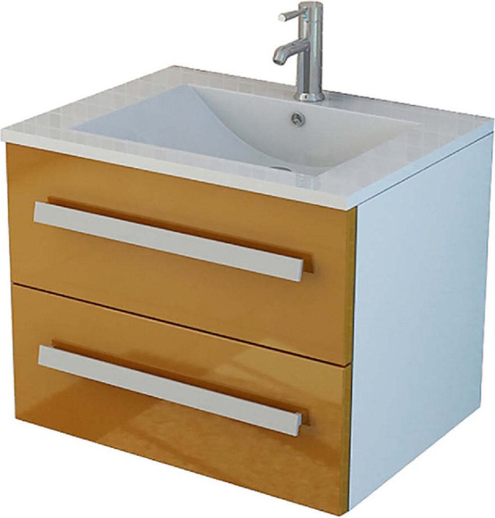 Premium Badset Waschtischunterschrank + Waschbecken aus SMC Badmöbel orange