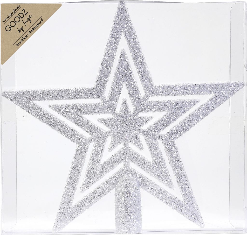 Christbaumspitze Stern mit Glitzer Kunststoff 21.5cm Weiß Produktbild 