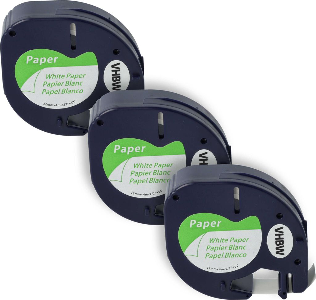 vhbw 3x Schriftband-Kassette Papier Ersatz für Dymo 91200, S0721520 für Etiketten-Drucker 4m x 12mm Schwarz auf Weiß