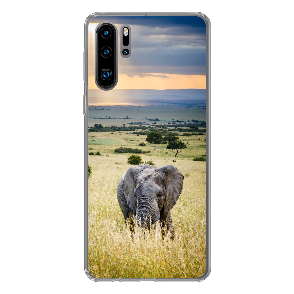 MuchoWow Handyhülle Schutzhülle Hülle für Huawei P30 Pro Elefant - Tiere - Landschaft - Sonne - Natur Silikon Softcase Handy Hülle - Schutzd...