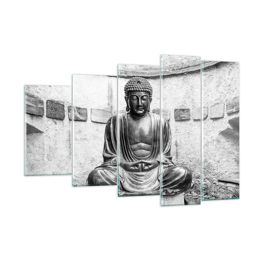 Bilder auf glas - 5 Teile - Japanisch Buddha Statue - 150x100cm - Glasbilder - Wandbilder - Bilder - zum Aufhängen bereit - Wanddekoration aus Gla...