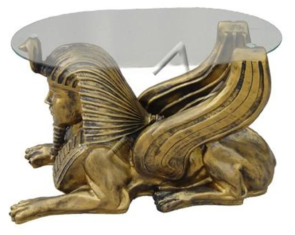 Table Basse Ovale Verre et Or Style Pharaon pour Salon Thématique