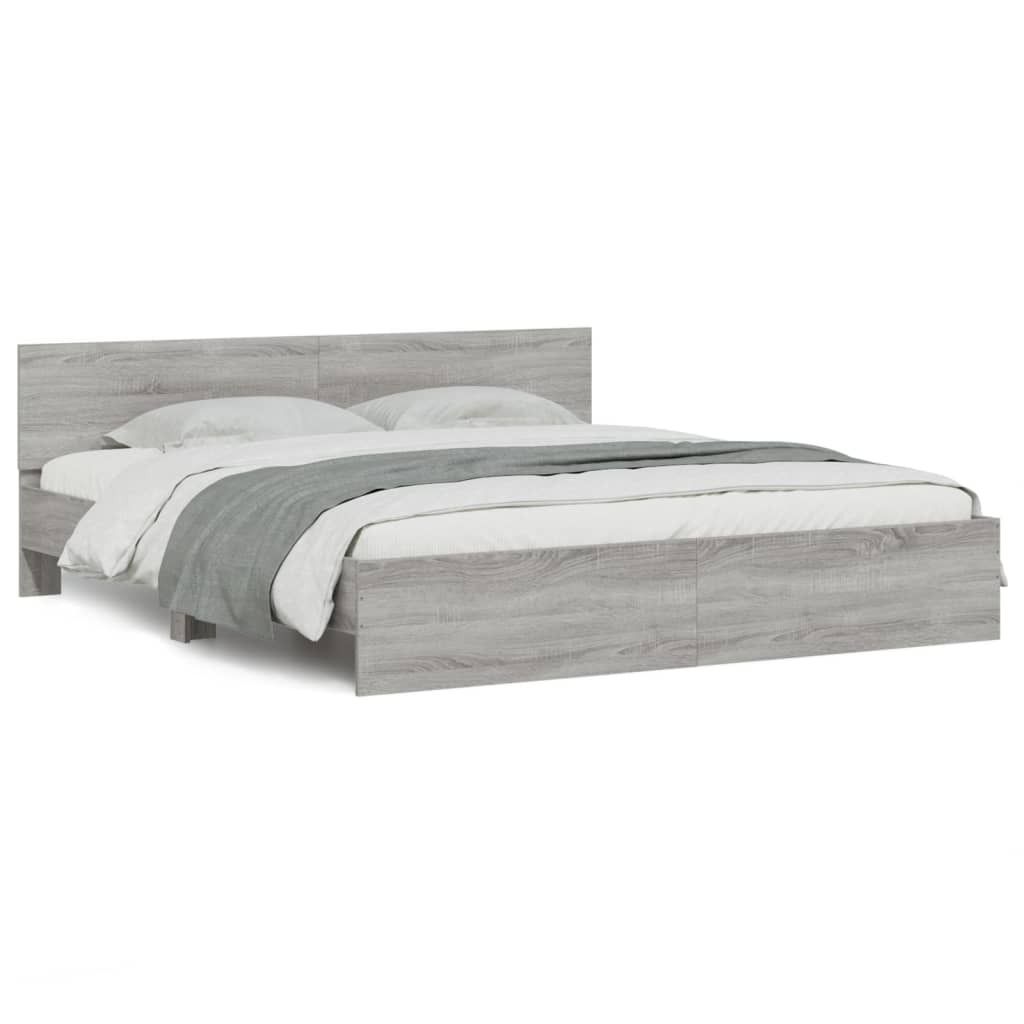 vidaXL Bettgestell mit Kopfteil Grau Sonoma 180x200 cm