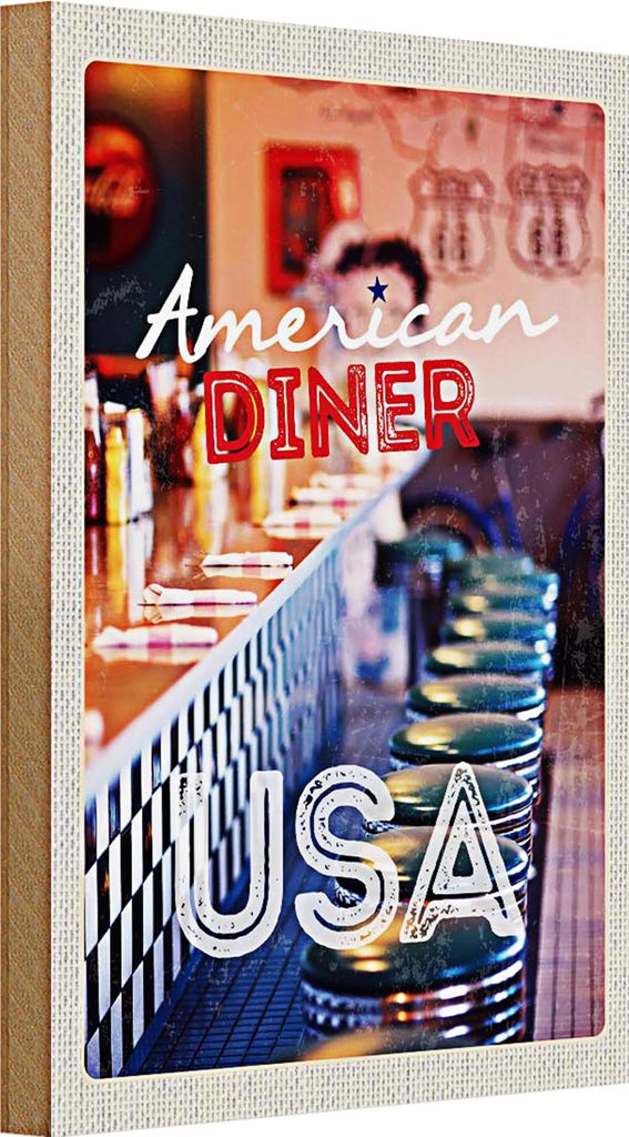 Holzschild Reise 20x30cm Amerika USA Diner Restaurant Urlaub