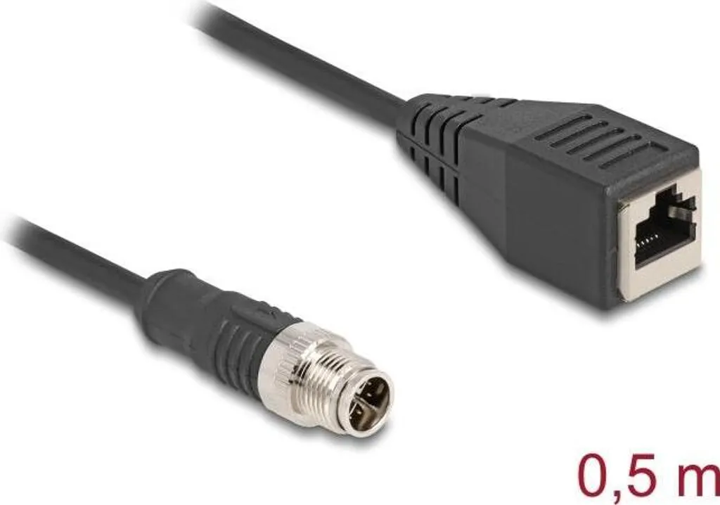 Delock - Cavo di rete - da 8 pin M12 (M) a RJ-45 (W) - 50 cm - 6 mm - S/FTP - CAT 5e - Codice X - Nero (60623)