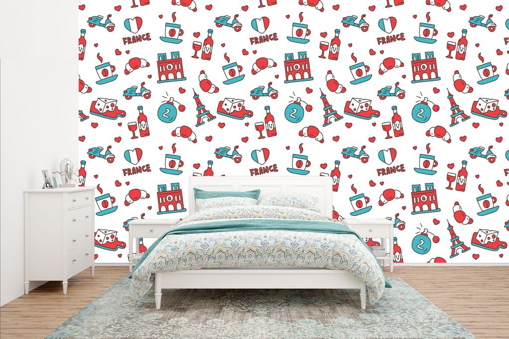MuchoWow Fototapete für Wohnzimmer oder Schlafzimmer Wandtapete Vinyl Motivtapete Muster - Frankreich - Flagge - 400x240 cm - Gemustert